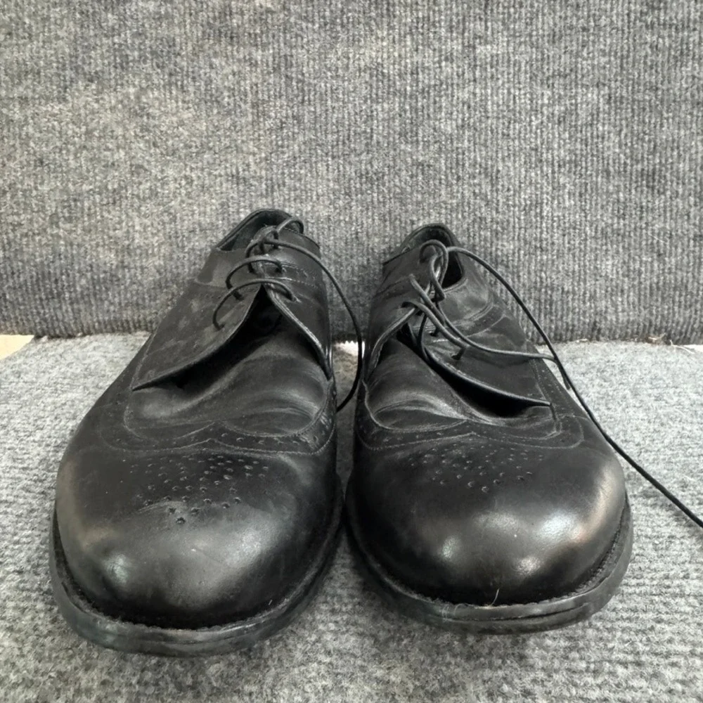 Emporio Armani Mens Black Leather Wingtip Brogue Oxford Dress Shoes Italy 41.5